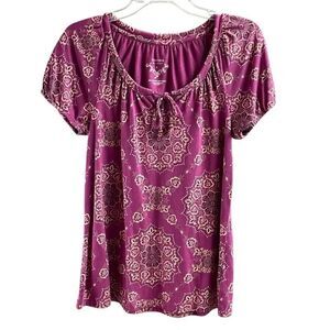 SONOMA Womens Floral Print Boho Scoop Neck Top Size Small
